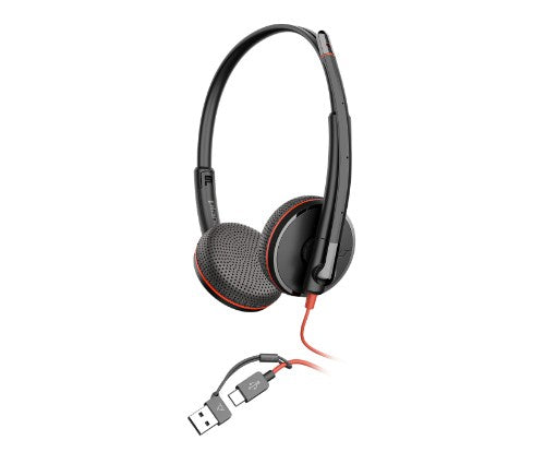 HP Poly Blackwire 3225 Stereo Headset +USB-C/A Adapter TAA