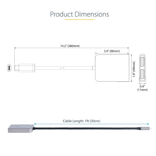 StarTech.com MST14CD122DP USB graphics adapter 4096 x 2160 pixels Gray