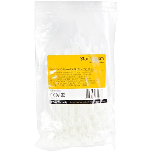 StarTech.com CBMZTRB5 cable tie Releasable cable tie Nylon, Plastic White 100 pc(s)