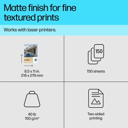 HP Enhanced Business Paper, Matte, 40 lb, 8.5 x 11 in. (216 x 279 mm), 150 sheets