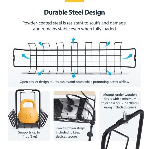 StarTech.com S1MB-DESK-CABLE-TRAY cable organizer Cable basket Black 1 pc(s)