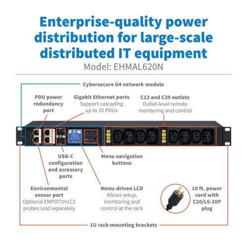 Eaton EHMAL620N power distribution unit (PDU) 8 AC outlet(s) 1U Black