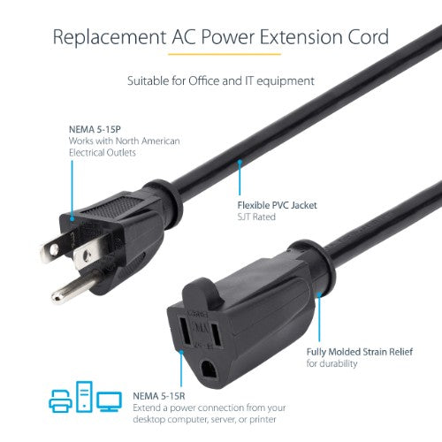 StarTech.com PAC10115 power cable Black 181.1" (4.6 m) NEMA 5-15R NEMA 5-15P