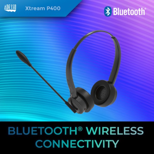 Adesso Xtream P400 Headset Wired & Wireless Head-band Business/Everyday USB Type-C / USB Type-A Bluetooth Charging stand Black
