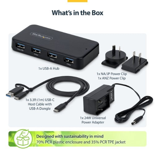 StarTech.com ST4300USB3V2-NA interface hub USB 3.2 Gen 1 (3.1 Gen 1) Type-C 5000 Mbit/s Black