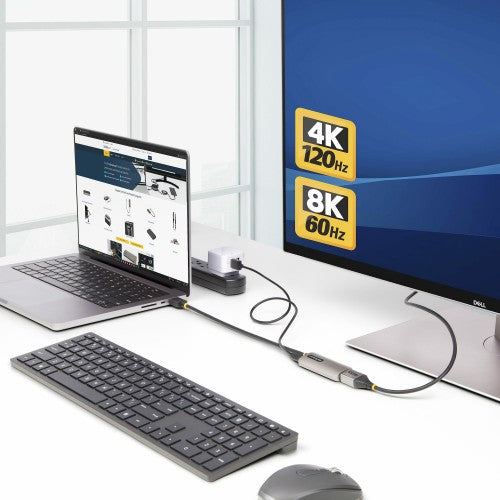 StarTech.com 148B-HDMI-DP-8K video cable adapter 11.8" (0.3 m) HDMI Type A (Standard) DisplayPort Black, Silver
