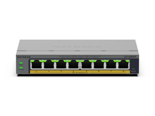 NETGEAR GS108EPP Unmanaged Gigabit Ethernet (10/100/1000) Power over Ethernet (PoE) Desktop/Wall-Mounting Gray
