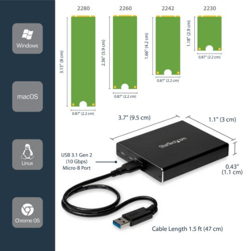 StarTech.com SM22BU31C3R storage drive enclosure SSD enclosure Black M.2