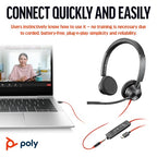 Poly Blackwire 3325 Stereo Microsoft Teams Certified USB-C Headset +3.5mm Plug +USB-C/A Adapter