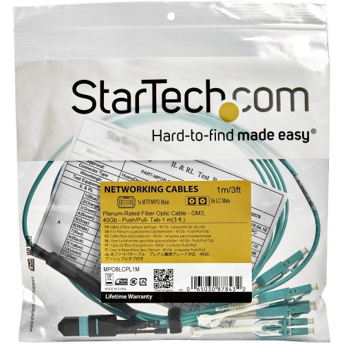 StarTech.com MPO8LCPL3M InfiniBand/fibre optic cable 118.1" (3 m) MPO/MTP 8x LC Aqua color