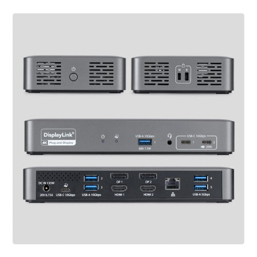 StarTech.com 194N-USBC-SMARTDOCK laptop dock/port replicator Wired USB 3.2 Gen 2 (3.1 Gen 2) Type-C Gray