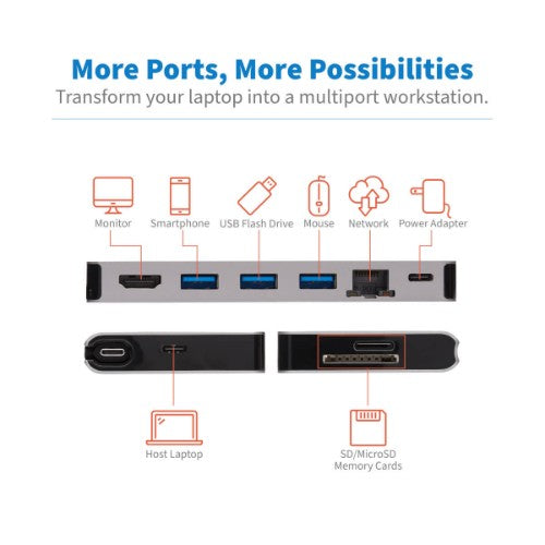 Tripp Lite U442-DOCK5D-GY laptop dock/port replicator Wired USB 3.2 Gen 1 (3.1 Gen 1) Type-C Gray