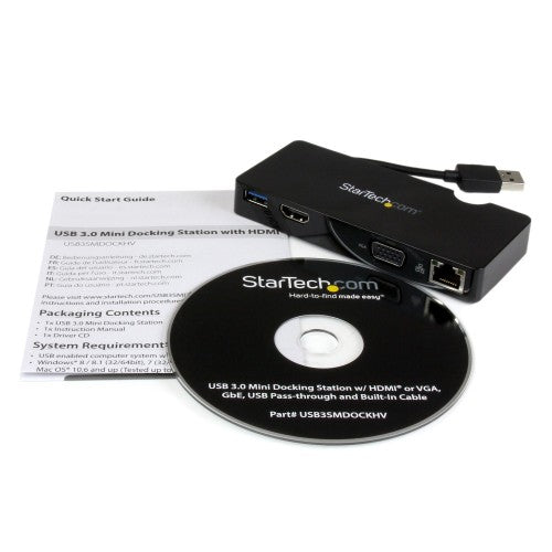 StarTech.com USB3SMDOCKHV laptop dock/port replicator Wired USB 3.2 Gen 1 (3.1 Gen 1) Type-A Black