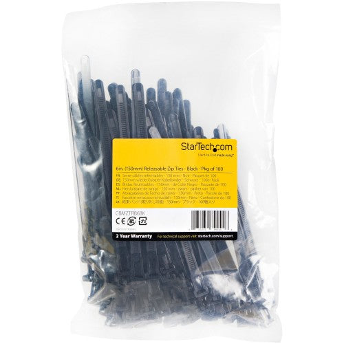 StarTech.com CBMZTRB6BK cable tie Releasable cable tie Nylon, Plastic Black 100 pc(s)
