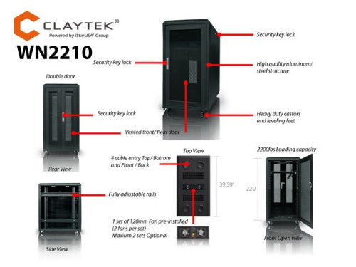 iStarUSA WN2210 rack cabinet 22U Freestanding rack Black
