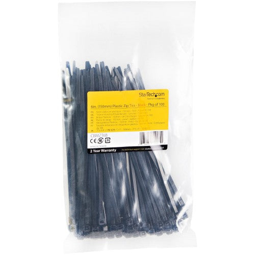 StarTech.com CBMZT6B cable tie Releasable cable tie Nylon, Plastic Black 100 pc(s)
