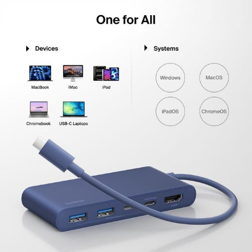 Belkin AVC022FQBL interface hub USB Type-C 5000 Mbit/s Indigo