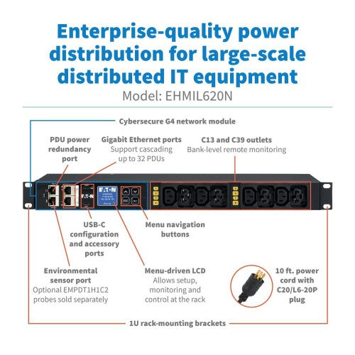 Eaton EHMIL620N power distribution unit (PDU) 8 AC outlet(s) 1U Black