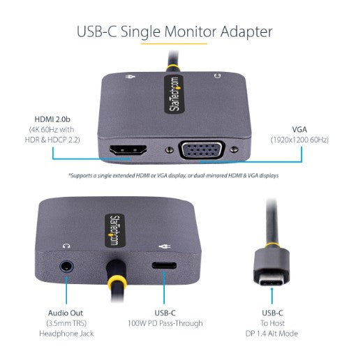 StarTech.com 122-USBC-HDMI-4K-VGA USB graphics adapter 3840 x 2160 pixels Gray