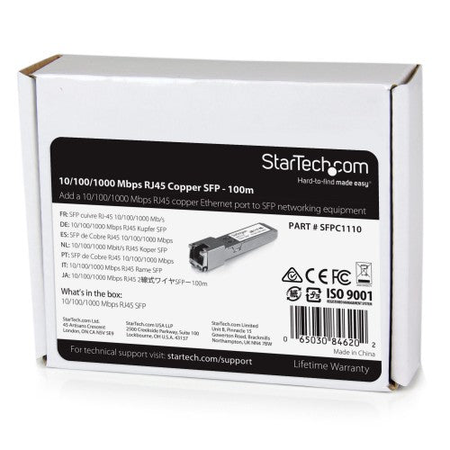 StarTech.com SFPC1110 network transceiver module Copper 1250 Mbit/s SFP