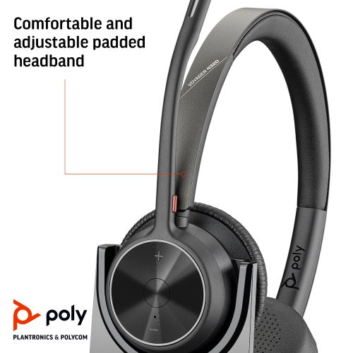 HP Poly Voyager 4320 UC Stereo USB-A Headset +BT700 USB-A Adapter +Charging Stand