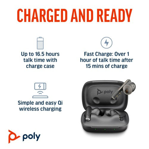 HP Poly Voyager Free 60+M UC Carbon Black Earbuds +BT700 USB-C Adapter +Touchscreen Charge Case