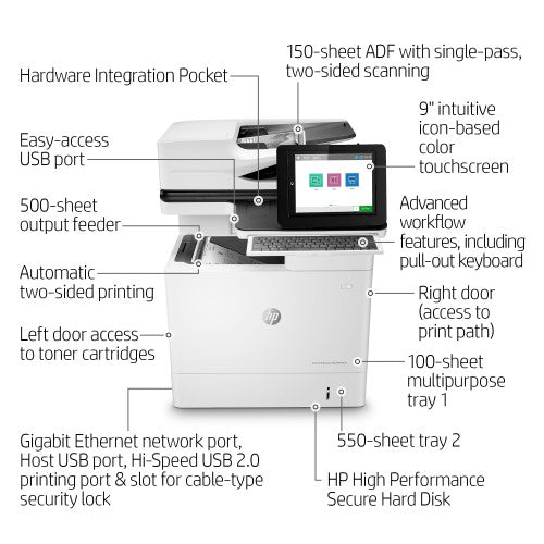 HP LaserJet Enterprise Flow LaserJet Enterprise M634h Multifunction Black and white Printer, Ethernet Only; Copier, Scanner
