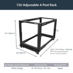 StarTech.com 4POSTRACK12U rack cabinet 12U Freestanding rack Black