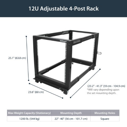 StarTech.com 4POSTRACK12U rack cabinet 12U Freestanding rack Black