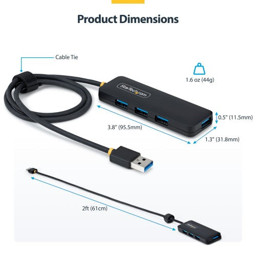 StarTech.com H5A4A-USB-HUB-2 interface hub USB 3.2 Gen 1 (3.1 Gen 1) Type-A 5000 Mbit/s Black