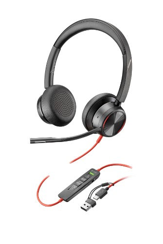 HP Poly Blackwire 8225 Stereo USB-C Headset +USB-C/A Adapter