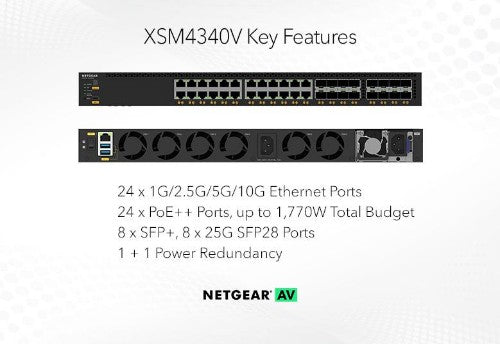 NETGEAR XSM4340V-TAANES network switch Managed L3 10G Ethernet (100/1000/10000) Power over Ethernet (PoE) 1U Black