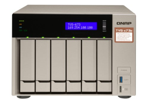 QNAP TVS-673e NAS Tower AMD Embedded R-Series SoC RX-421BD 4 GB DDR4 0 TB QNAP Turbo System Gold