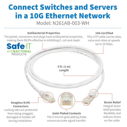 Tripp Lite N261AB-003-WH networking cable White 35.8" (0.91 m) Cat6a U/UTP (UTP)