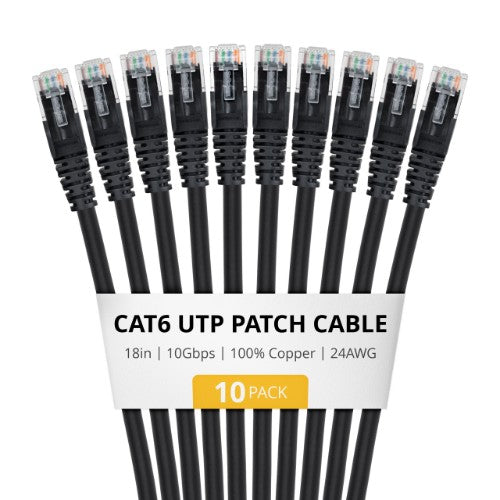 StarTech.com CAT6UTP18INBK10PK networking cable Black 18" (0.457 m) Cat6 U/UTP (UTP) Round