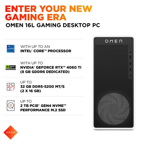HP OMEN 16L Gaming Desktop TG03-0110 PC Intel Core Ultra 5 225F 8 GB DDR5-SDRAM 512 GB SSD NVIDIA GeForce RTX 3050 Windows 11 Home Midi Tower White