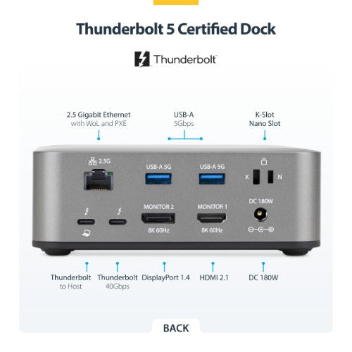StarTech.com 215N-TB5USB4DOCK laptop dock/port replicator Wired Thunderbolt 5 Gray