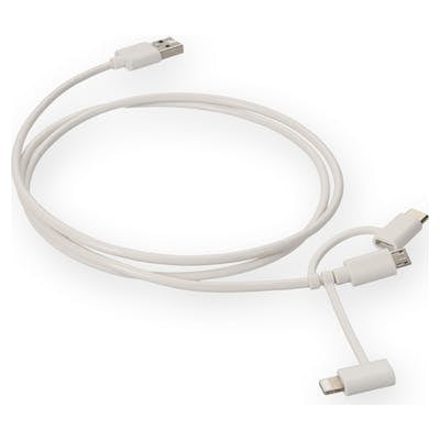 AddOn Networks USB2LGTCM1MW USB cable USB 2.0 39.4" (1 m) USB A USB C/Micro-USB B/Lightning White