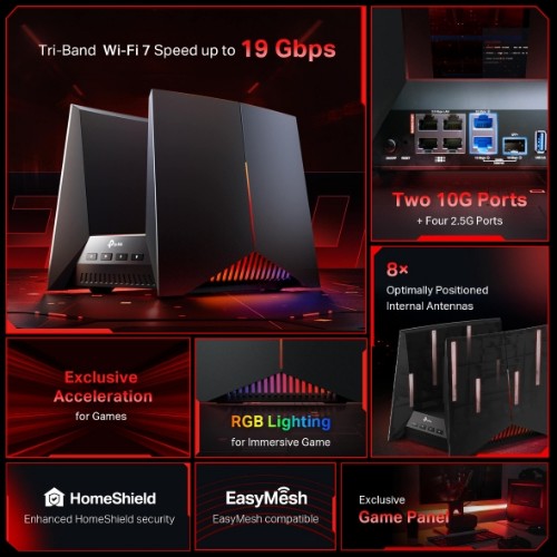 TP-Link Archer GE800 wireless router 10 Gigabit Ethernet Tri-band (2.4 GHz / 5 GHz / 6 GHz) Black