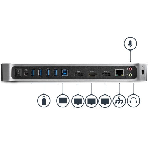 StarTech.com USB3DOCKH2DP laptop dock/port replicator Wired USB 3.2 Gen 1 (3.1 Gen 1) Type-A Black, Silver