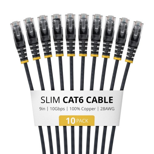 StarTech.com N6PAT9INBKS10PK networking cable Black 8.98" (0.228 m) Cat6 U/UTP (UTP)