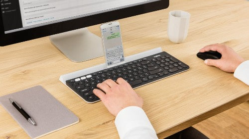 Logitech 920-008025 keyboard RF Wireless + Bluetooth English Gray, White, Dark Gray