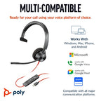 Poly Blackwire 3310 Monaural Microsoft Teams Certified USB-C Headset +USB-C/A Adapter