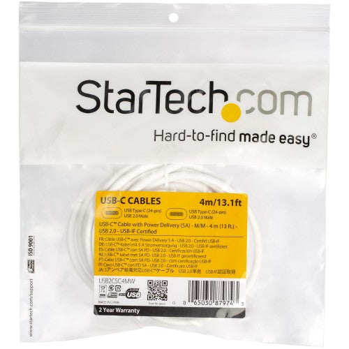 StarTech.com USB2C5C4MW USB cable USB 3.2 Gen 1 (3.1 Gen 1) 157.5" (4 m) USB C 0.48 Gbit/s 100 W White