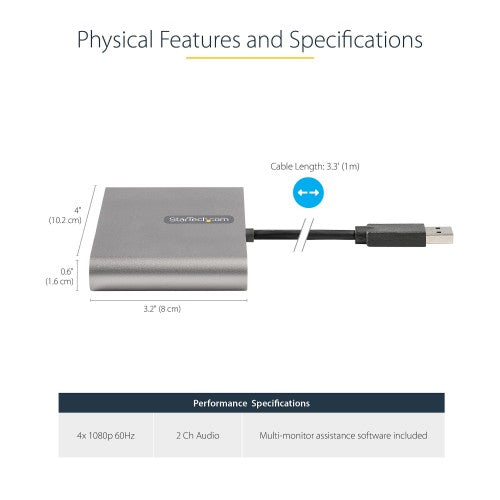StarTech.com USB32HD4 USB graphics adapter 1920 x 1080 pixels Gray