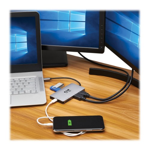 Tripp Lite USB-C Dock, Dual Display - 4K 60 Hz HDMI, USB 3.2 Gen 1, USB-A Hub, Memory Card, 100W PD Charging, Gray