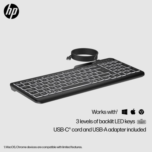 HP 405 Multi-Device Backlit Wired Keyboard