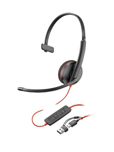 HP Poly Blackwire 3215 Monaural Headset +USB-C/A Adapter TAA