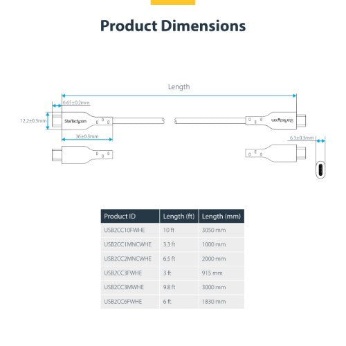 StarTech.com USB2CC3MWHE USB cable USB 2.0 118.1" (3 m) USB C White
