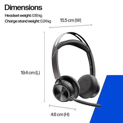 HP Poly Voyager Focus 2 Microsoft Teams Certified USB-C-C Headset +USB-C/A Adapter TAA